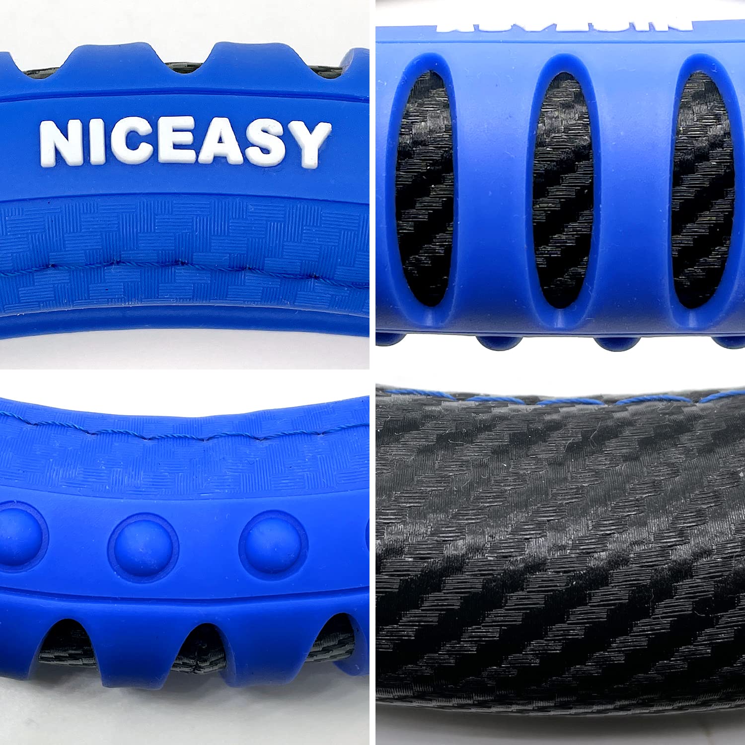 Niceasy Sport Style Black Carbon-Fiber Steering Wheel Cover With Blue Strip Grip Steering Wheel Accessory,Universal Fit 14.5-15.25 Inch Steering Wheel
